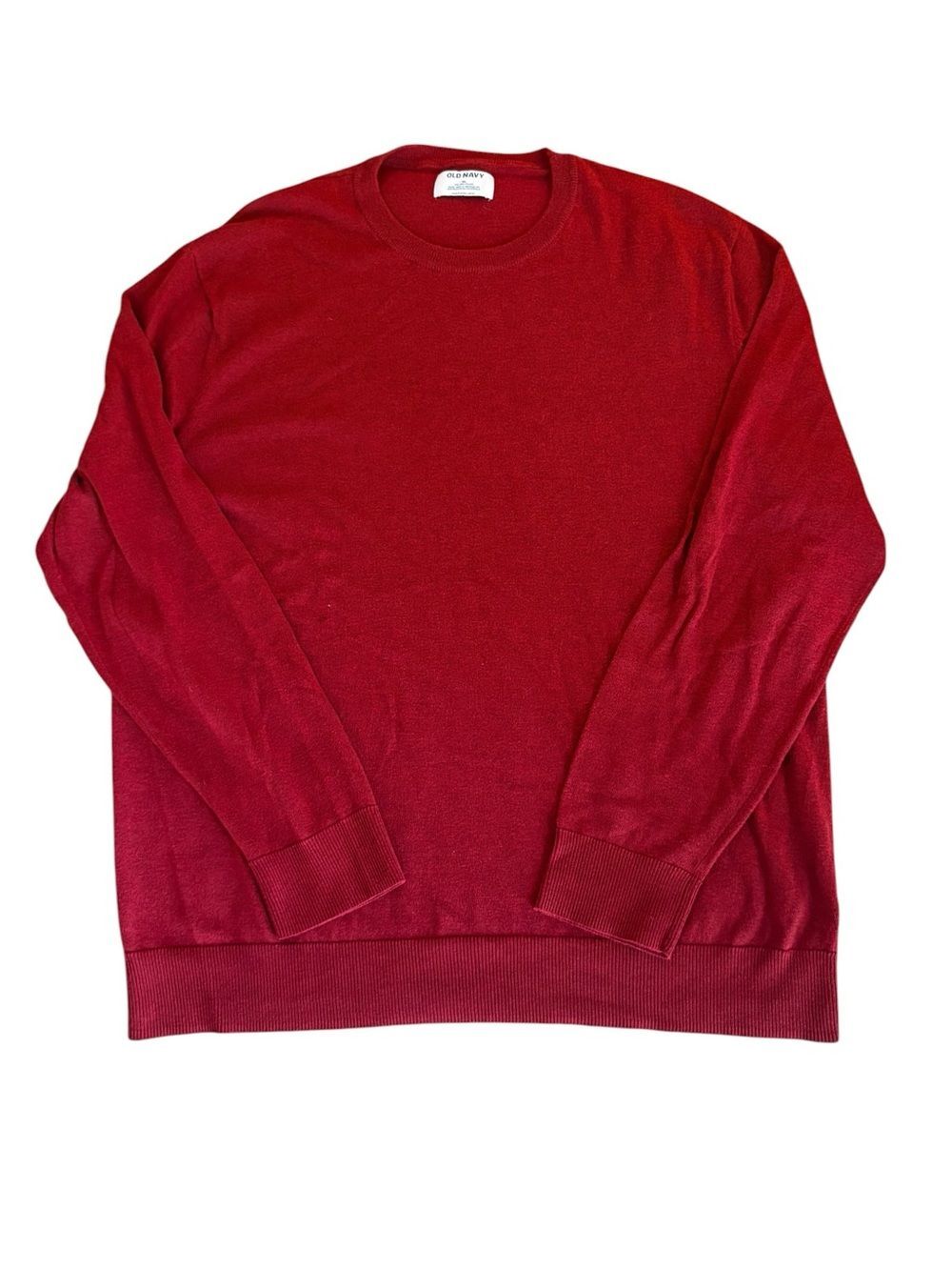 Old Navy Crew Neck Pullover Sweater Red Mens Size XL Ribbed Trim Cotton Blend